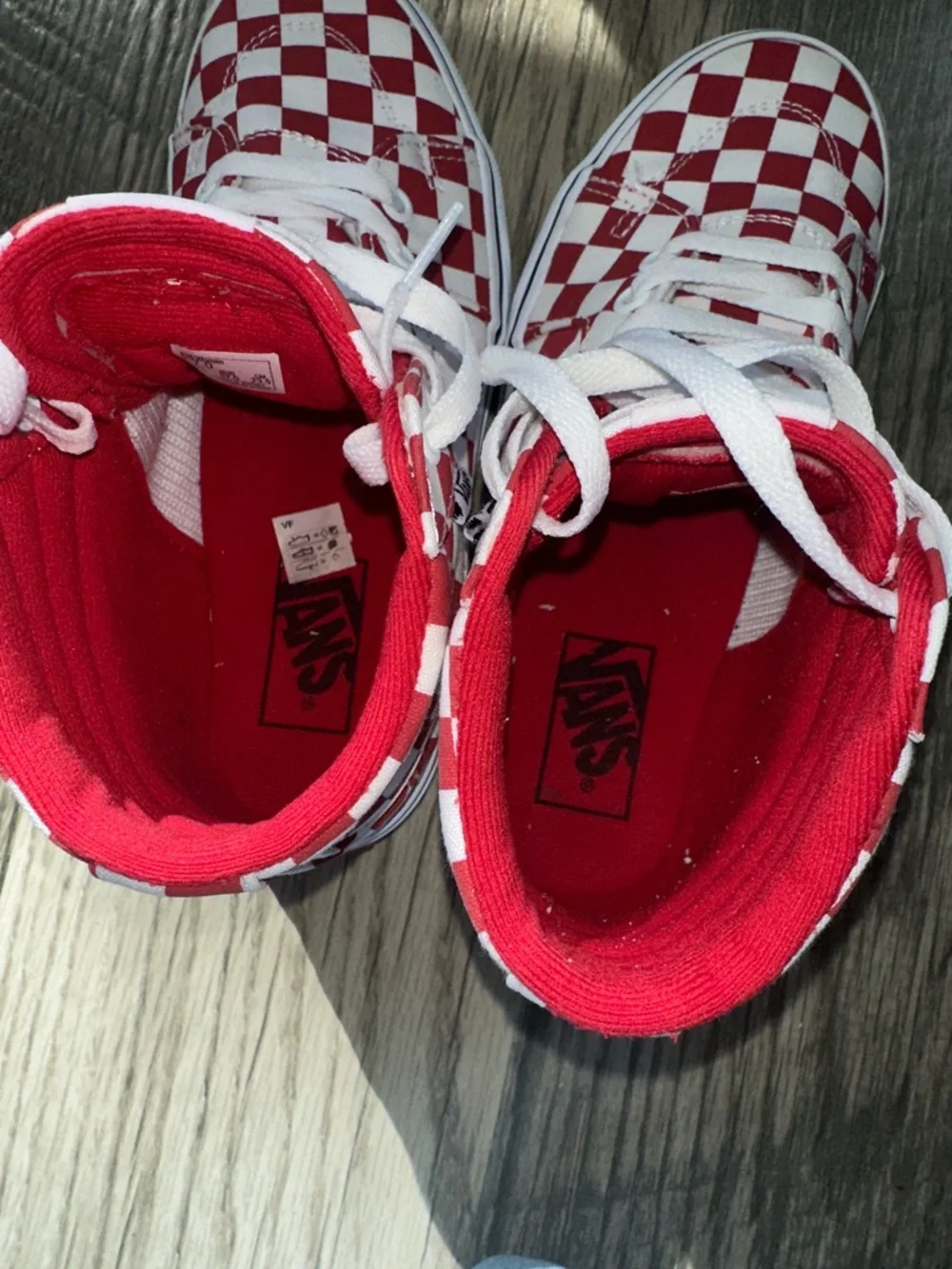 Vans Fillmore Hi checkerboard red‎ and white sneakers women’s size 7